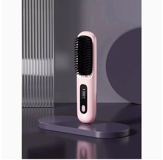 2‑in‑1 Wireless Hair Straightener & Curler Brush, Fast Heating, Portable USB Hair Styling Comb