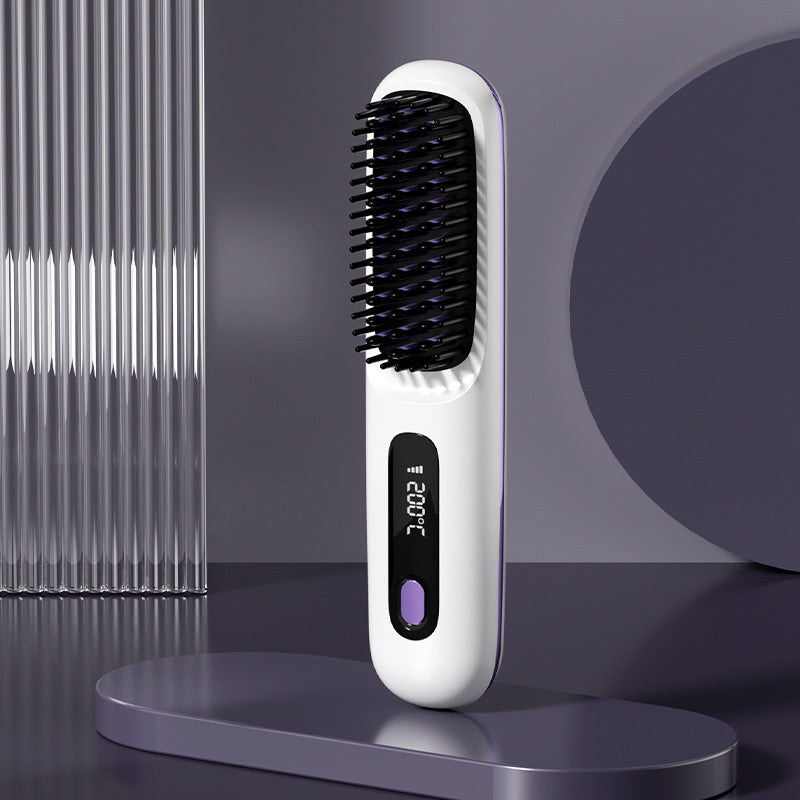 2‑in‑1 Wireless Hair Straightener & Curler Brush, Fast Heating, Portable USB Hair Styling Comb