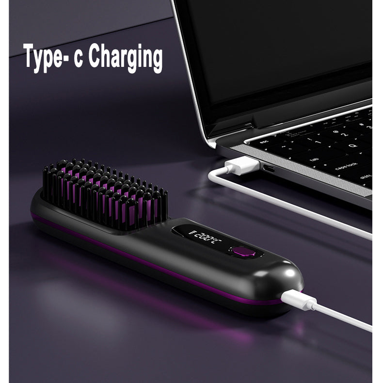 2‑in‑1 Wireless Hair Straightener & Curler Brush, Fast Heating, Portable USB Hair Styling Comb