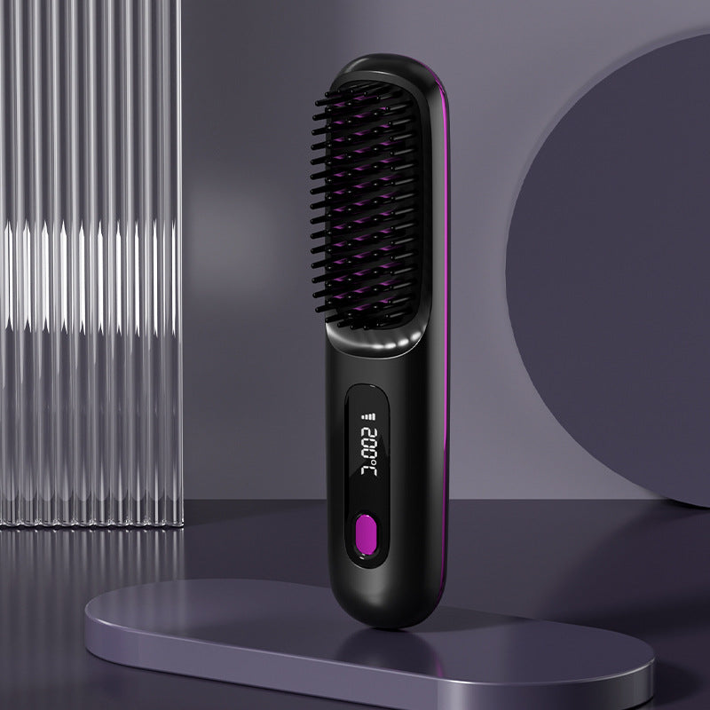 2‑in‑1 Wireless Hair Straightener & Curler Brush, Fast Heating, Portable USB Hair Styling Comb