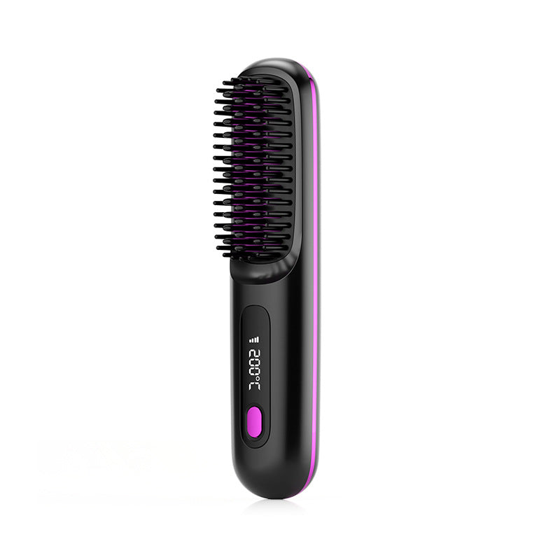 2‑in‑1 Wireless Hair Straightener & Curler Brush, Fast Heating, Portable USB Hair Styling Comb