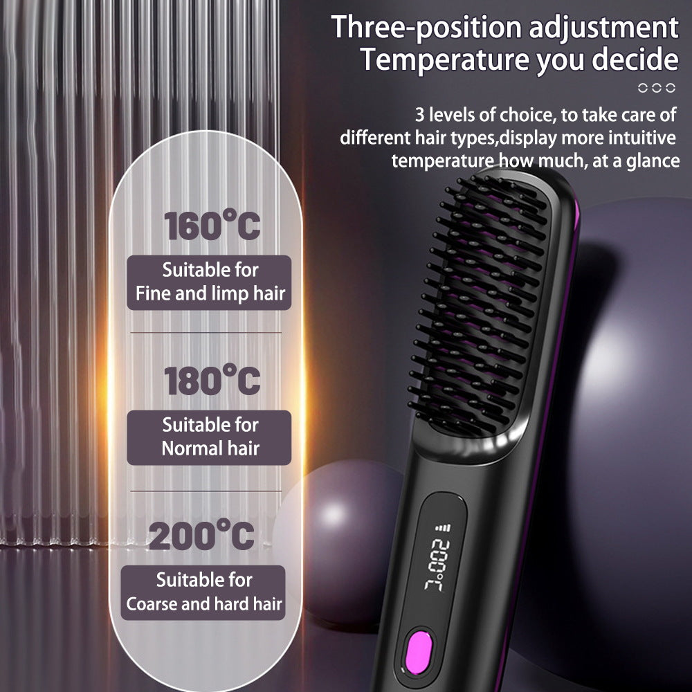 2‑in‑1 Wireless Hair Straightener & Curler Brush, Fast Heating, Portable USB Hair Styling Comb